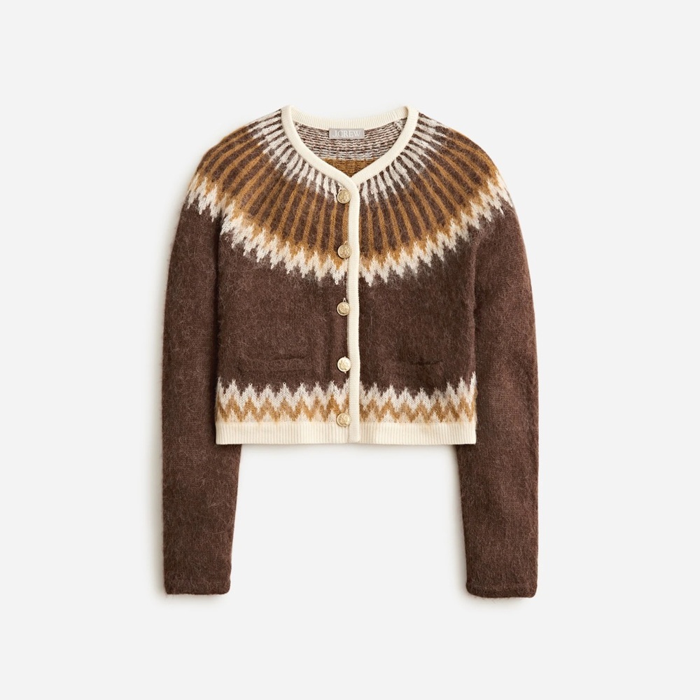 Fair Isle cardigan sweater in brushed yarn